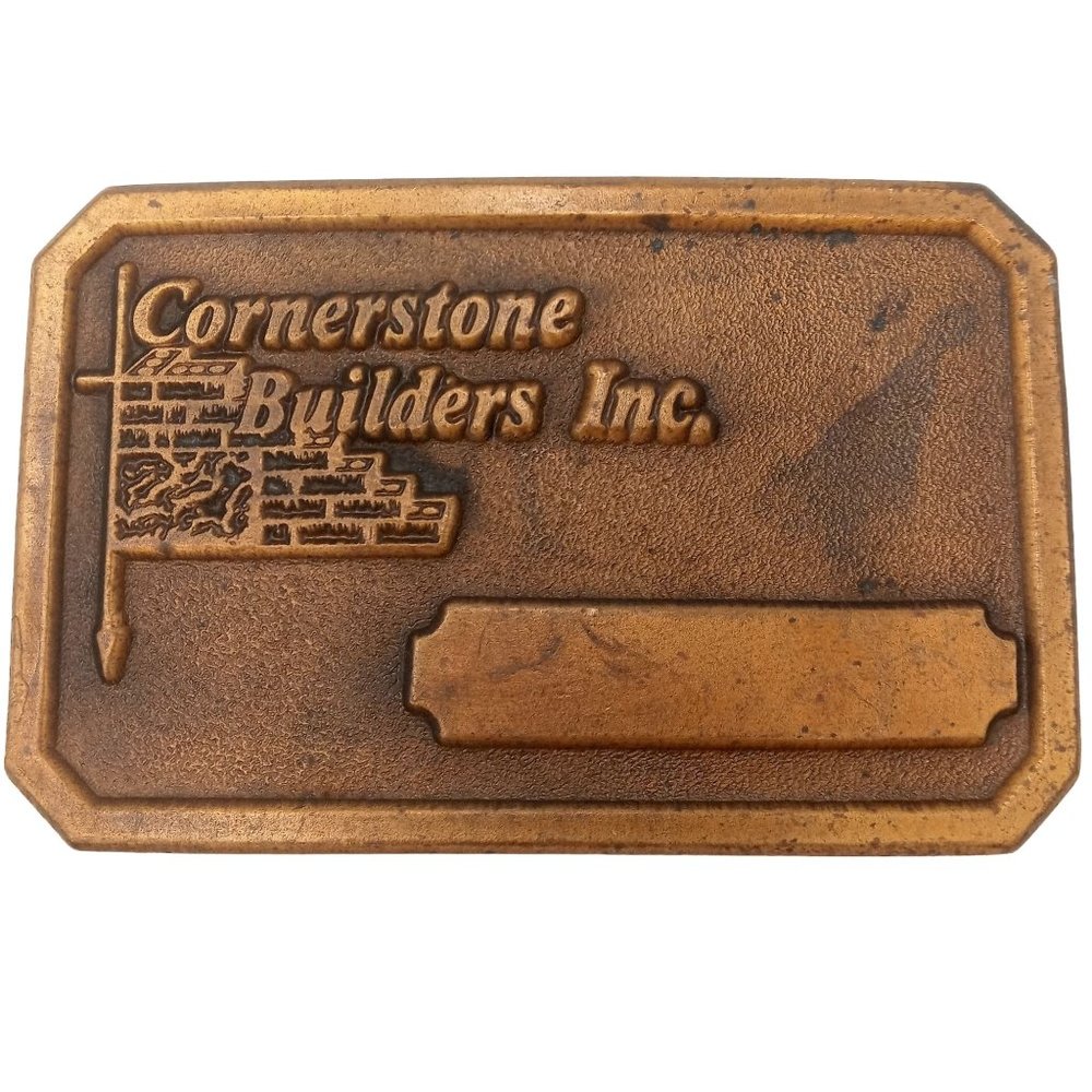 Cornerstone Builders Belt Buckle Vintage 1979 Building Contractor Country